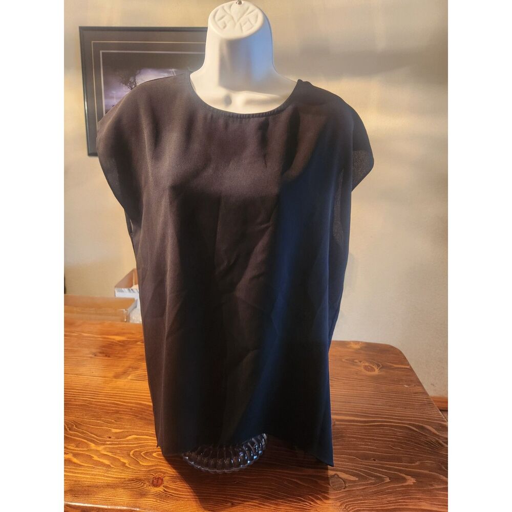 English Rose Women's L Black Sheer Tank Blouse High Low Longline High-Low Top